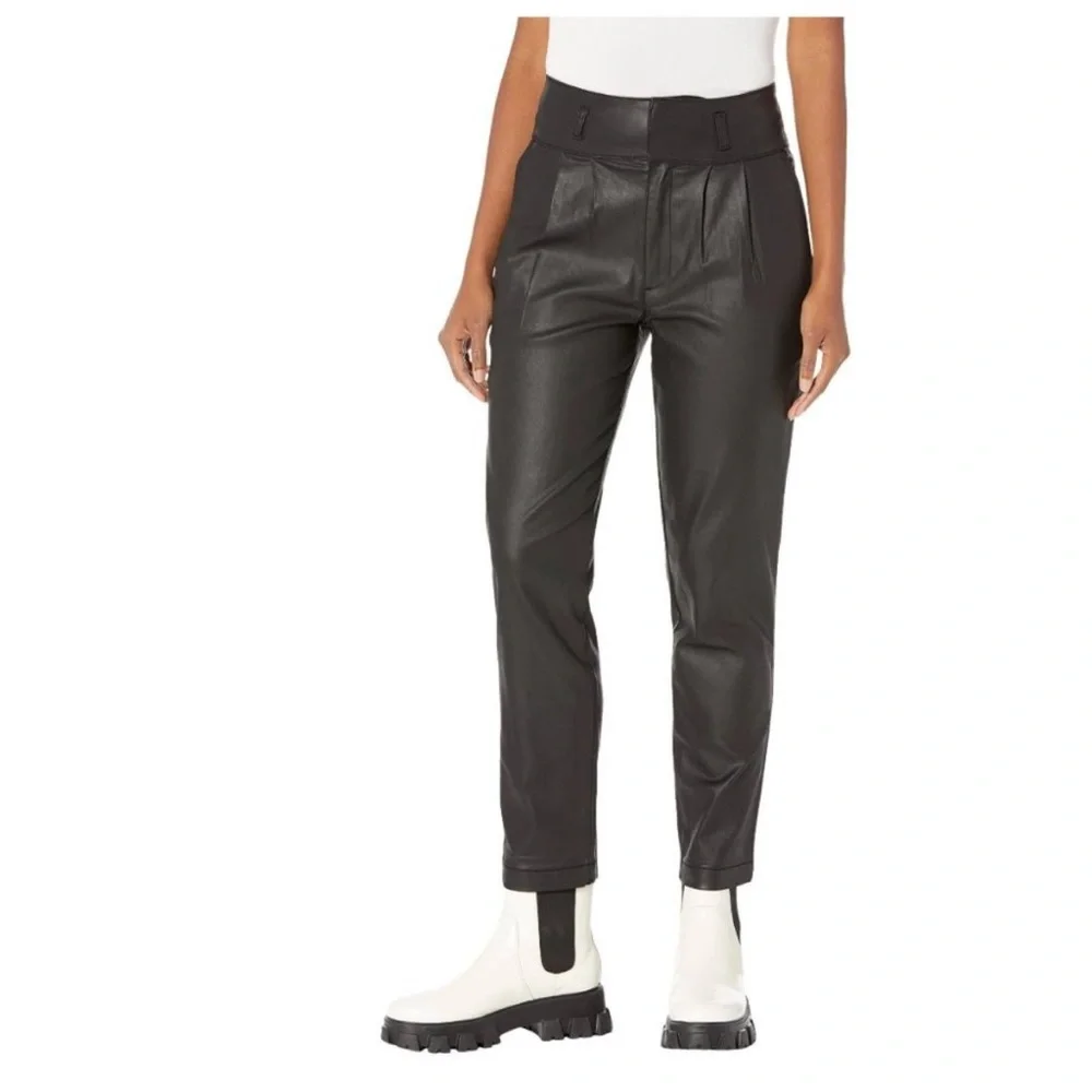 KUT from the Kloth Lessie Coated Denim High Waist Pleated Faux Leather Pants